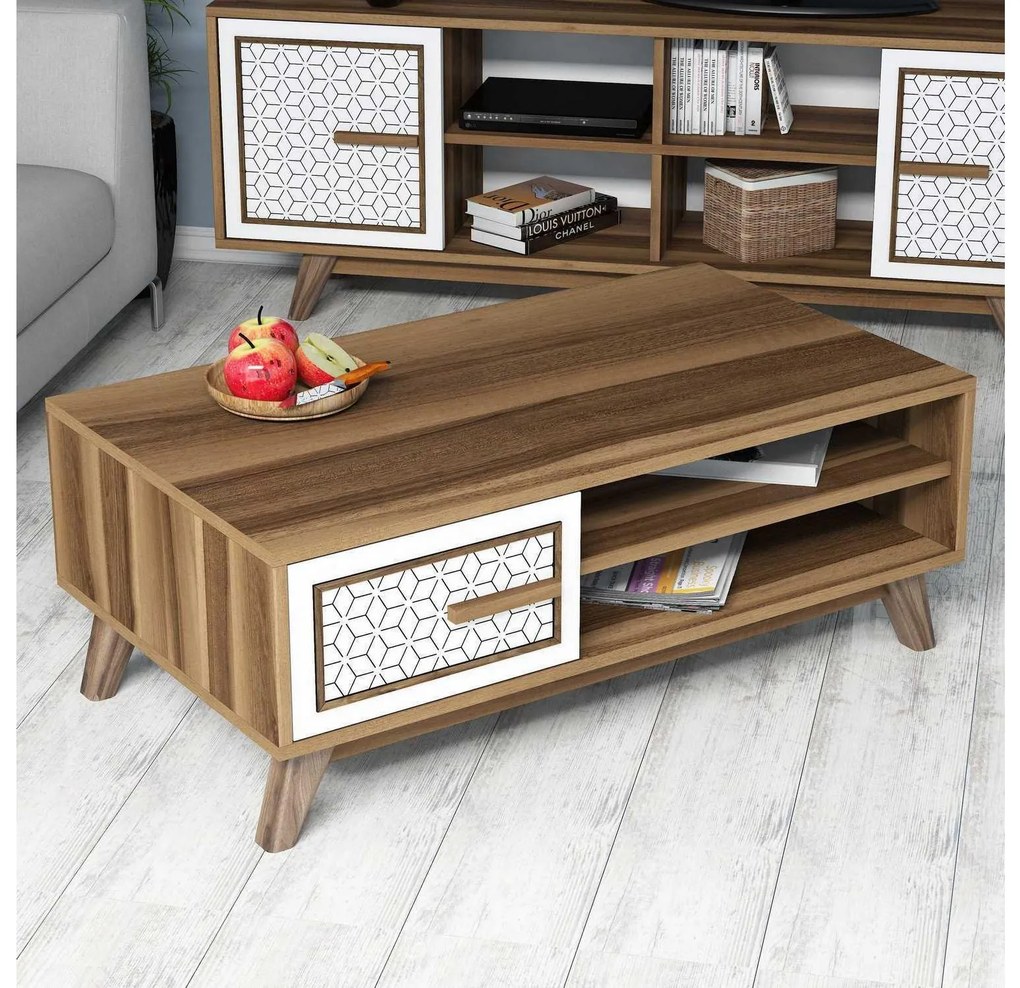 Konferenčný stolík Aysha (orech + biela). Akcia -15%. Vlastná spoľahlivá doprava až k Vám domov. 1089455