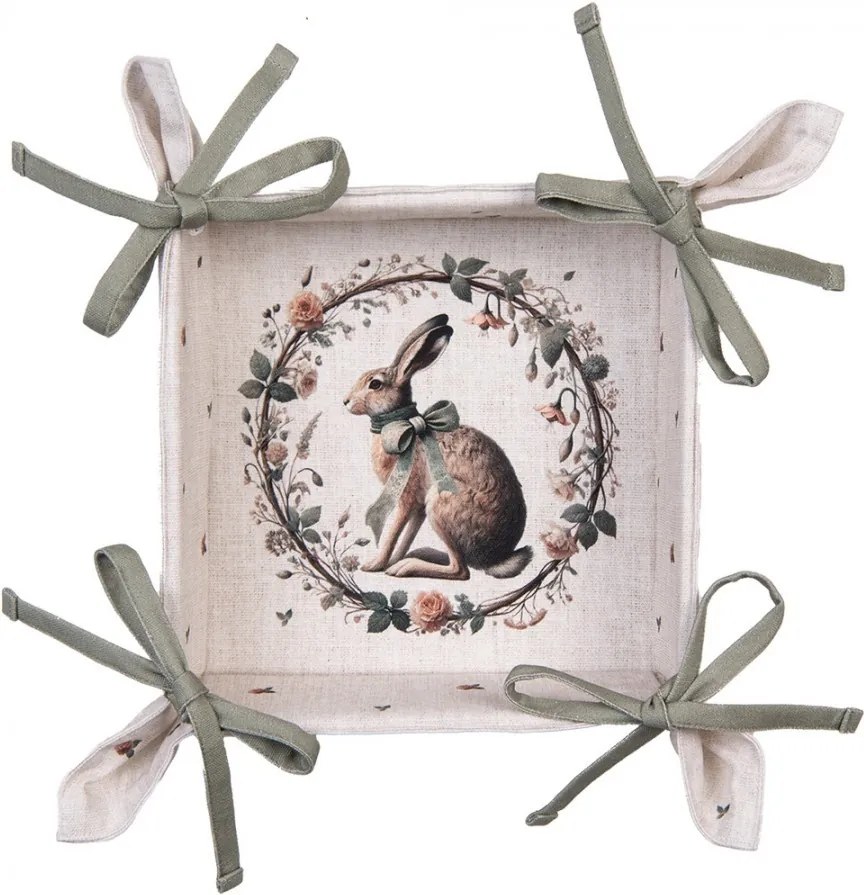 Bavlnený košík na pečivo so zajacom Natural Linen Easter - 35*35*8 cm