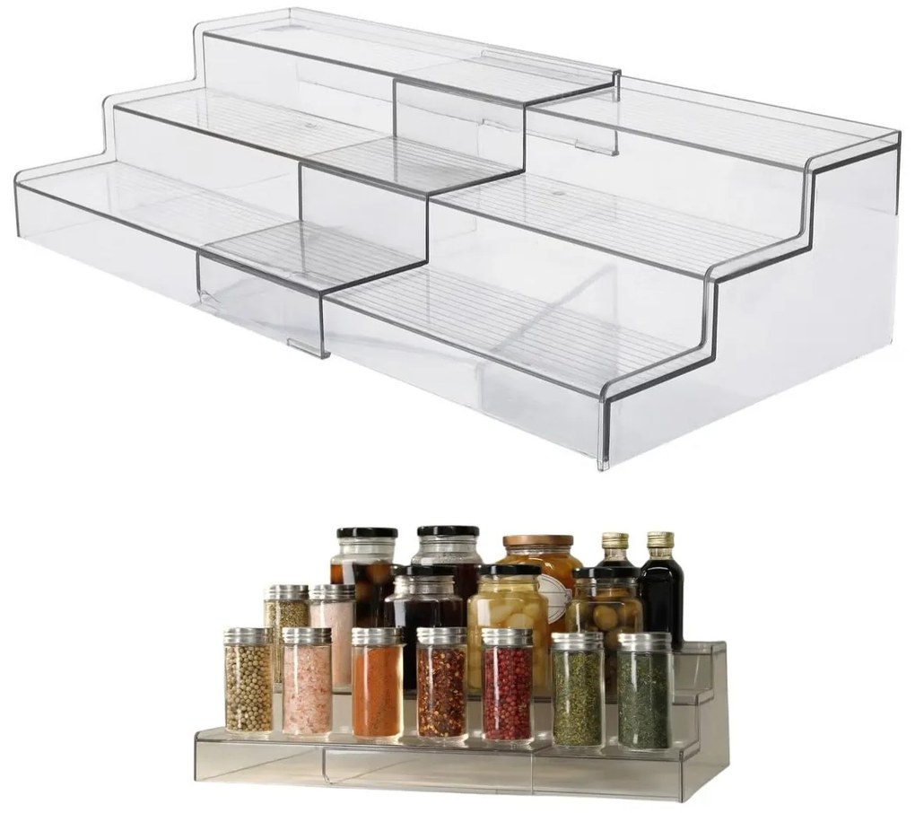 JJA Prídavná rozťahovacia polička, organizér na korenie, 3 schodíky, 31 - 58 x 23 x 12 cm