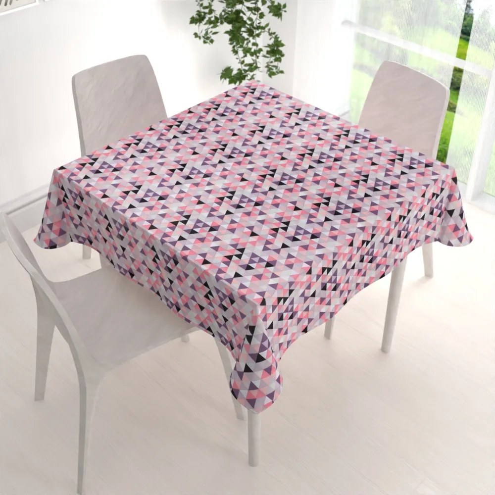 Biante Bavlnený štvorcový obrus Sandra SA-330 Ružovo-fialovo-čierne trojuholníčky 50x50 cm
