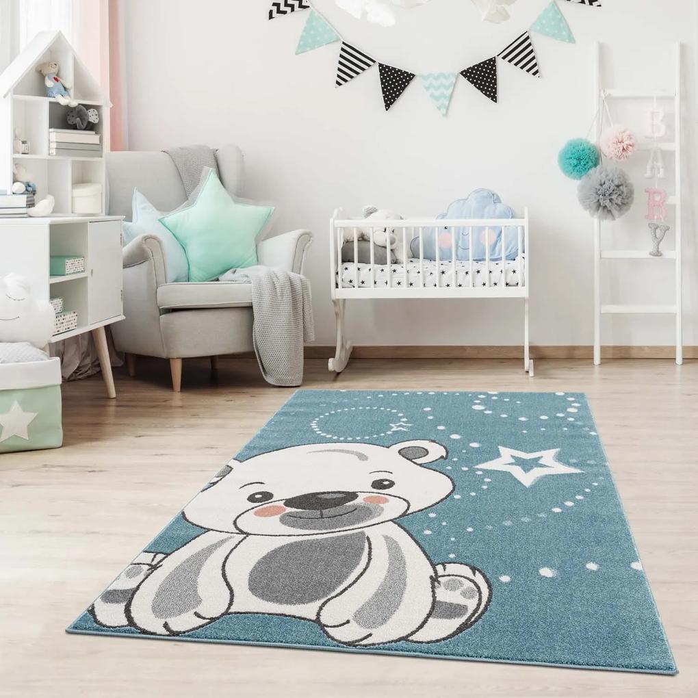 DomTextilu Modrý detský koberec na hranie roztomilý medvedík 41834-197209