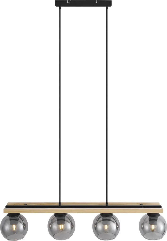 Moderné závesné svietidlo čierne s drevom a dymovým sklom 4-svetlá - Aleks