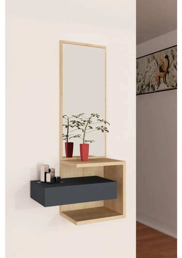 Nástenné zrkadlo s policou STELLA 90x49 cm hnedá/antracit