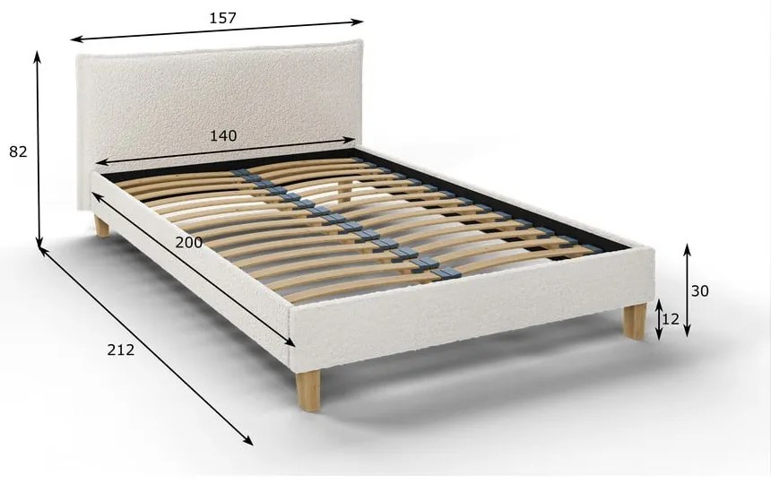 Krémová čalúnená dvojlôžková posteľ s roštom 140x200 cm Tina - Ropez