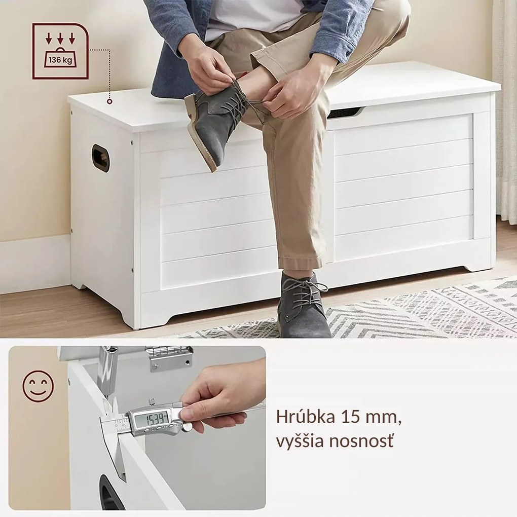 Truhlica na sedenie  TANJA, 100x40x46cm, biela Vasagle