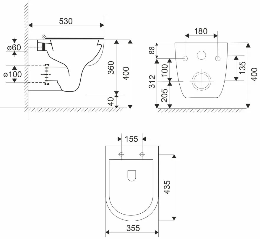 Mereo Mereo, WC závesné, RIMLESS, 530x355x360, keramické, vr. sedátka CSS113S, MER-VSD81S