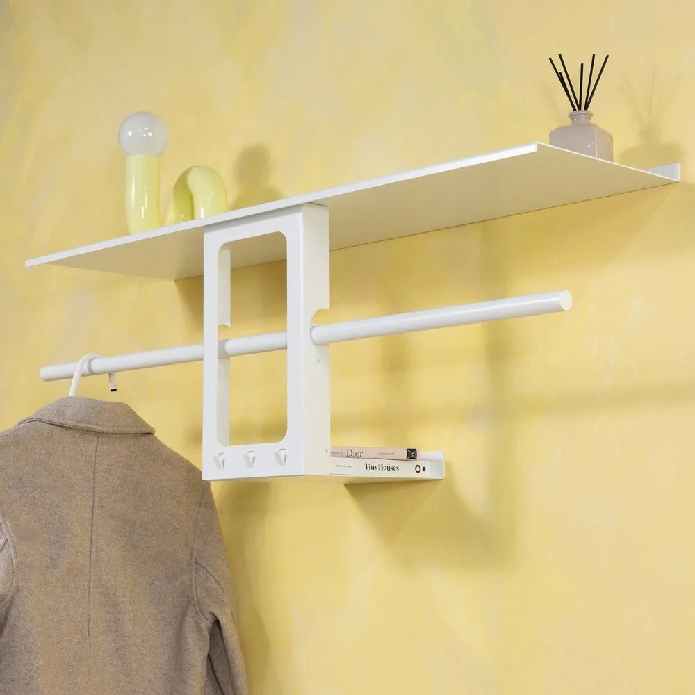 Biely oceľový nástenný vešiak s poličkou 100 cm Luno Small – Spinder Design