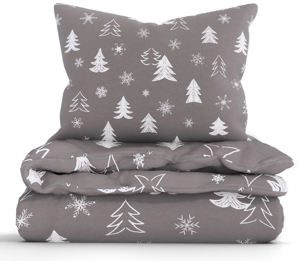 Vianočné bavlnené obliečky Renforcé - Stromčeky sivé