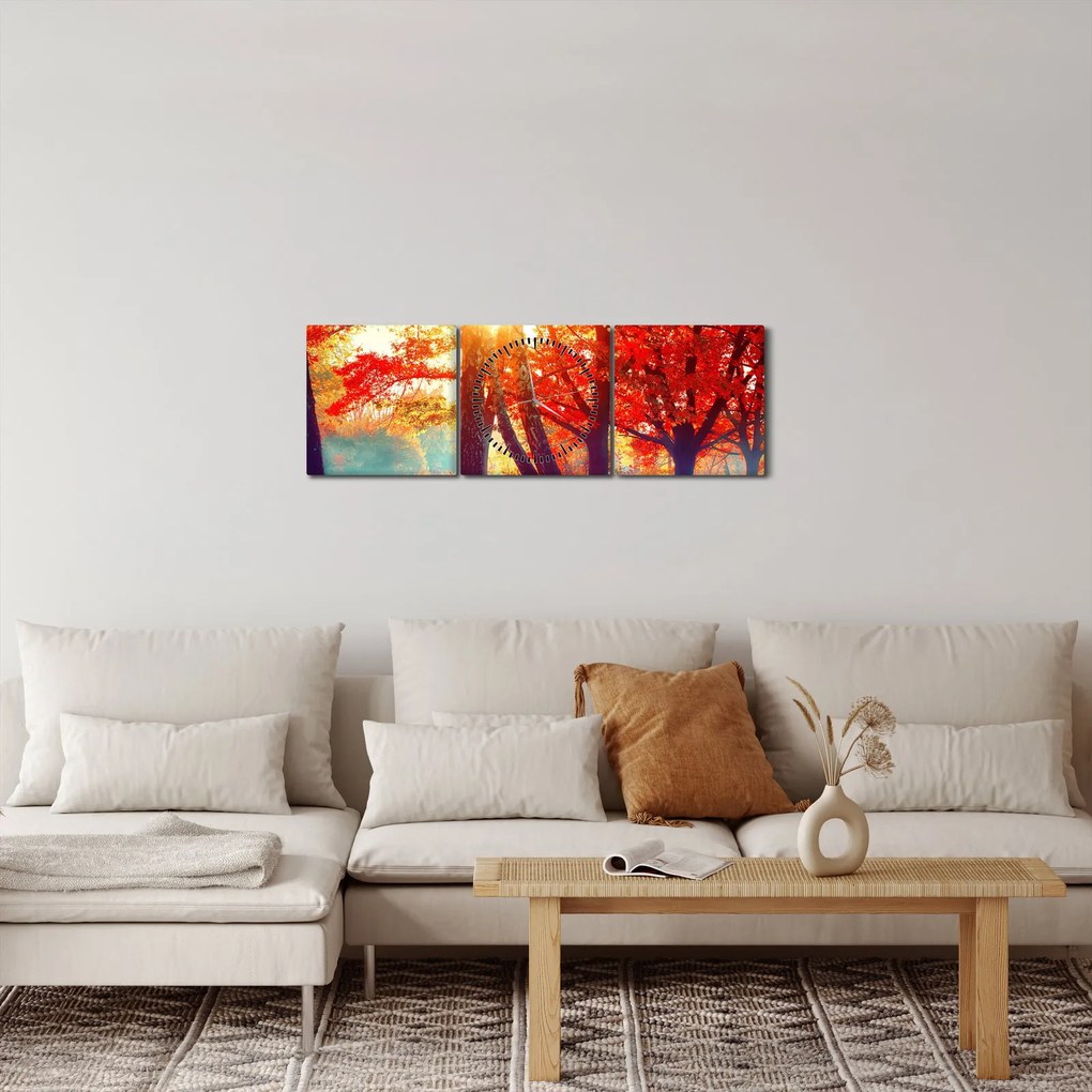 Obraz - Jesenná krajina (s hodinami) (90x30 cm)