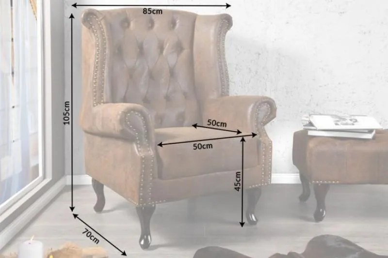 Invicta Interior - Kreslo CHESTERFIELD 86 cm starožitná hnedá