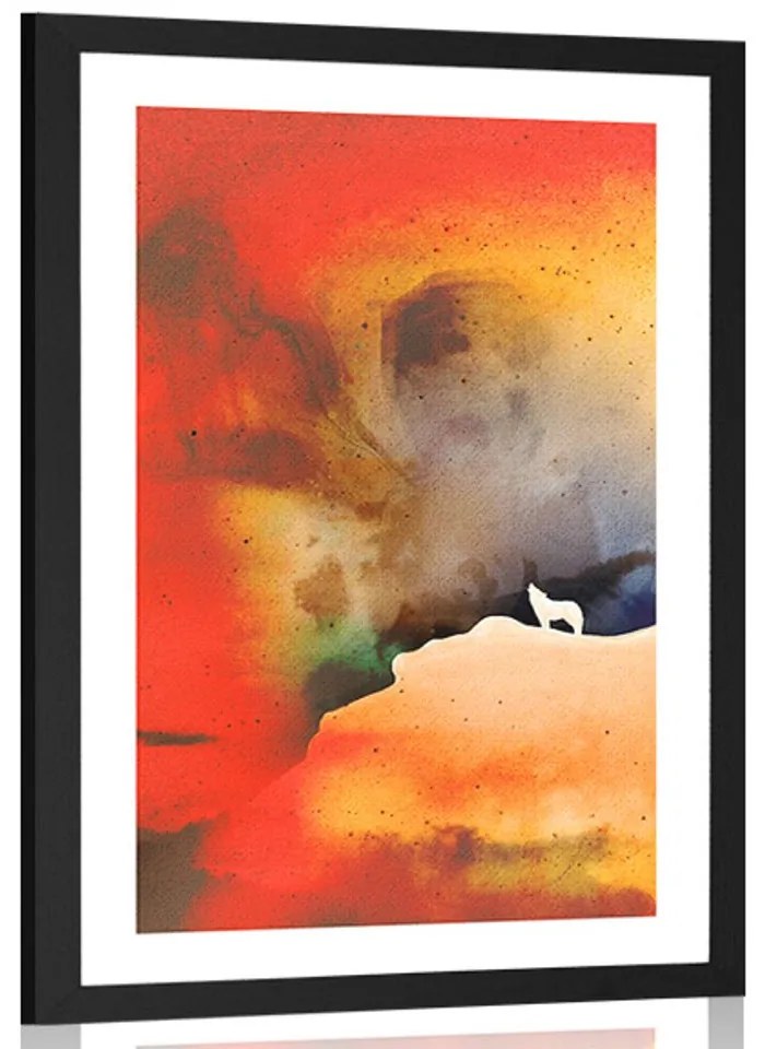 Plagát s paspartou sila zavýjajúceho vlka - 20x30 black