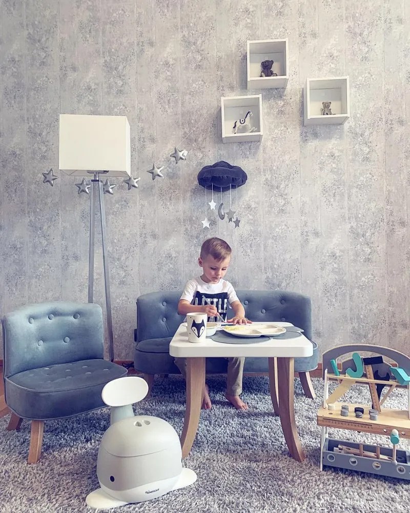 Detská zamatová sedačka šedá 17 cm a 25 cm Drevo