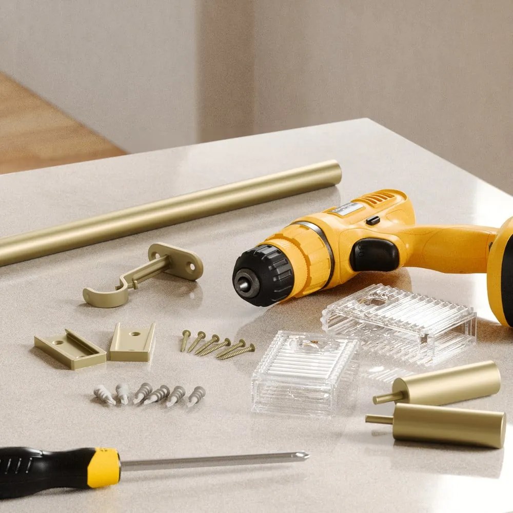 Matne zlatá oceľová roztiahnuteľná garniža 107 - 305 cm Flute – Umbra