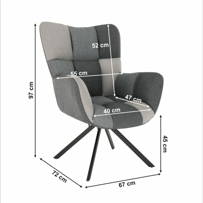 Kondela Dizajnové otočné kreslo, KOMODO, patchwork-čierna