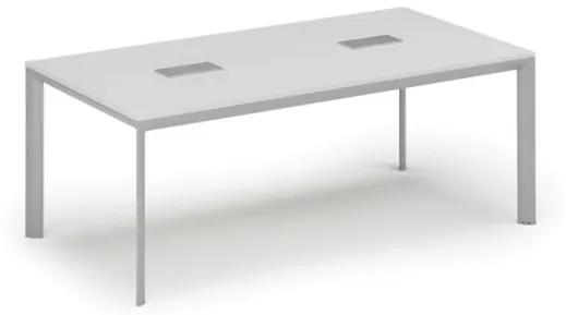 Stôl INVITATION 2000 x 1000 x 740, biela + 2x stolná zásuvka TYP I, strieborná