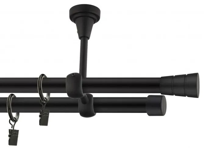 Dekorstudio Stropná dvojradová garniža BASIC čierna-matná 19mm Dĺžka: 360cm, Typ príslušenstva: Krúžky tiché so štipcami
