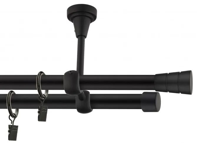 Dekorstudio Stropná dvojradová garniža BASIC čierna-matná 19mm Dĺžka: 420cm, Typ príslušenstva: Krúžky tiché so štipcami