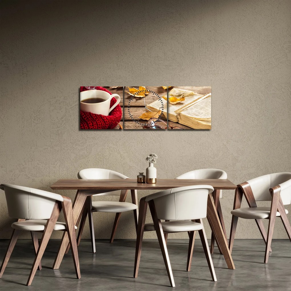 Obraz - Jesenná šálka čaju (s hodinami) (90x30 cm)