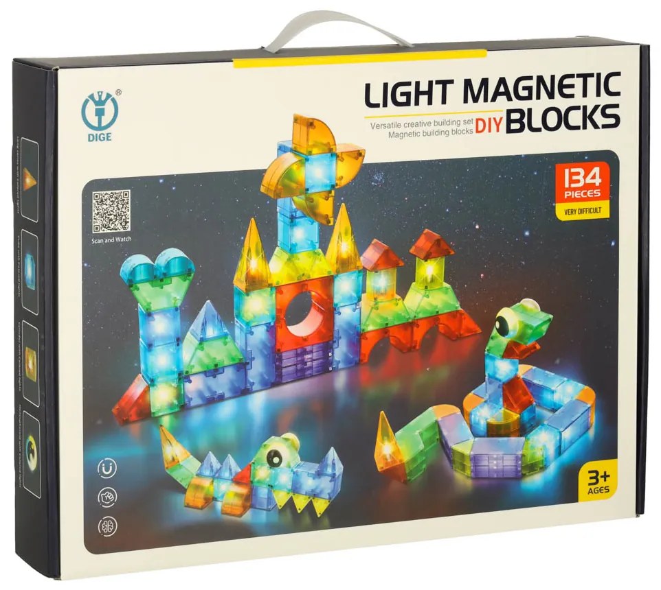 KIK Svietiace magnetické kocky, 134 ks