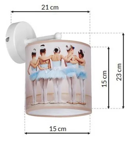Detské nástenné svietidlo Ballerina, 1x plastové tienidlo so vzorom, w