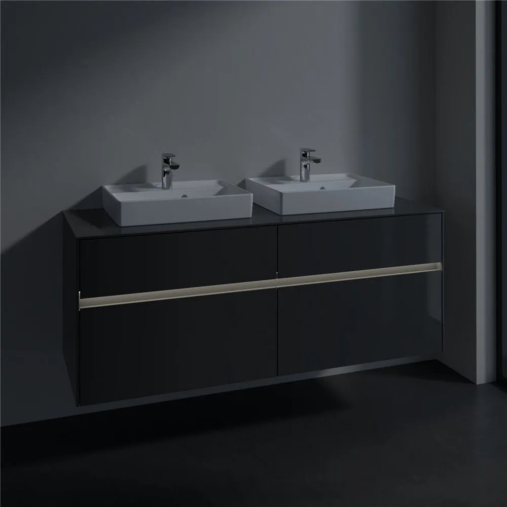 VILLEROY &amp; BOCH Collaro závesná skrinka pod dve umývadlá na dosku, 4 zásuvky, s LED osvetlením, 1400 x 500 x 548 mm, Glossy Grey, C076B0FP