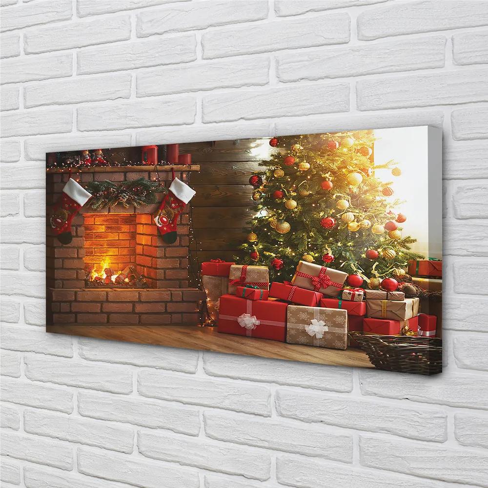 Obraz na plátne Krb Vianočné darčeky 125x50 cm