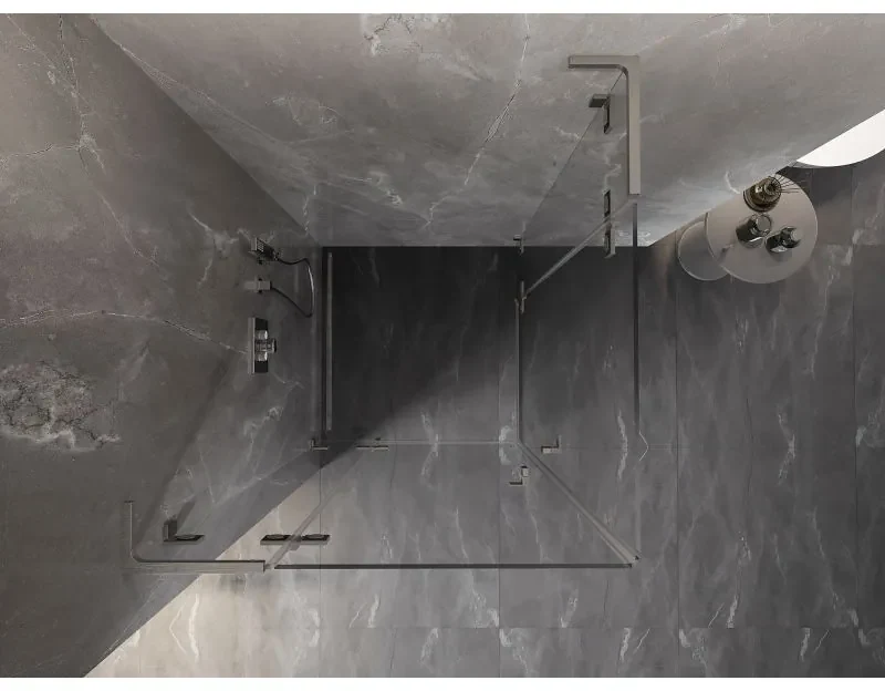 Mexen Lunar, L Duo výklopný sprchový kút 105 x 105 cm, 8mm číre sklo, oceľový profil, 834L-105L-105P-97-00