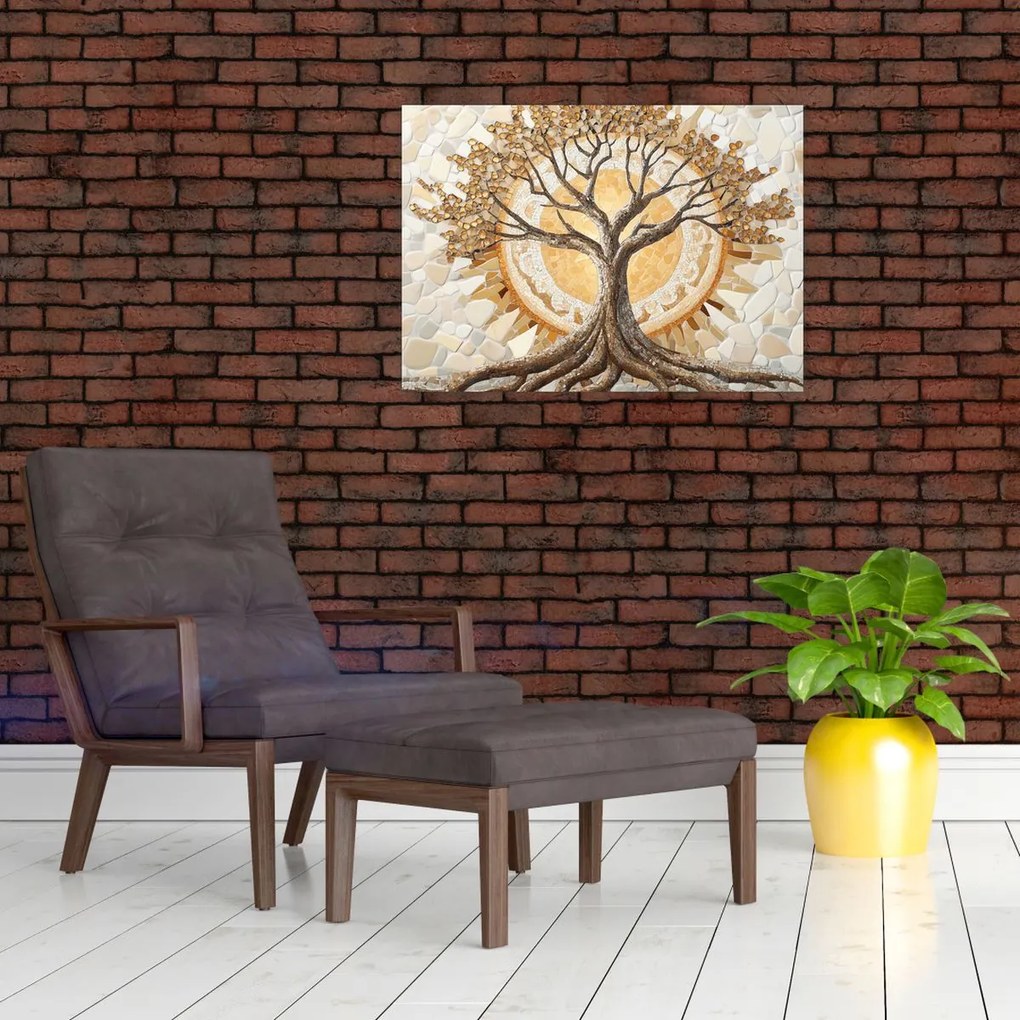 Obraz – Zlatý strom života v mozaike (70x50 cm)