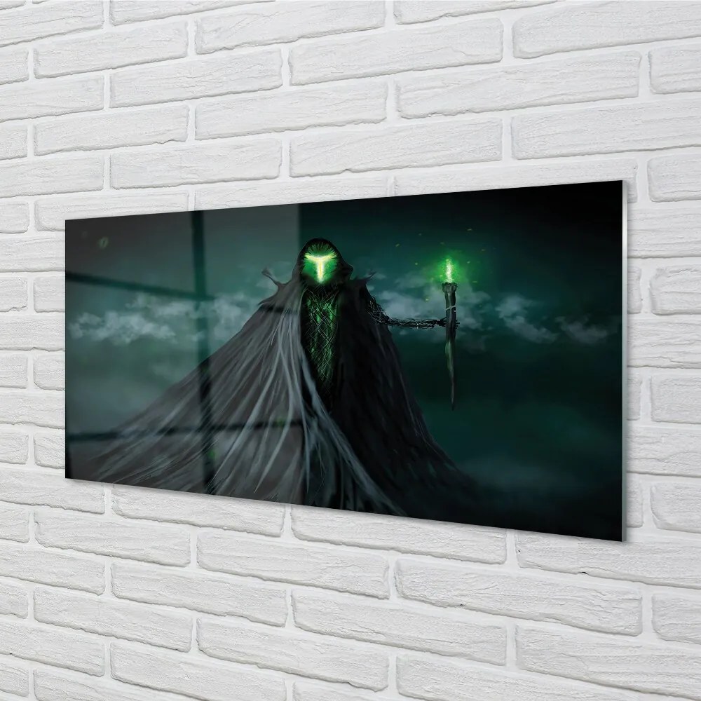 Sklenený obraz Temná postava zeleného ohňa 140x70 cm