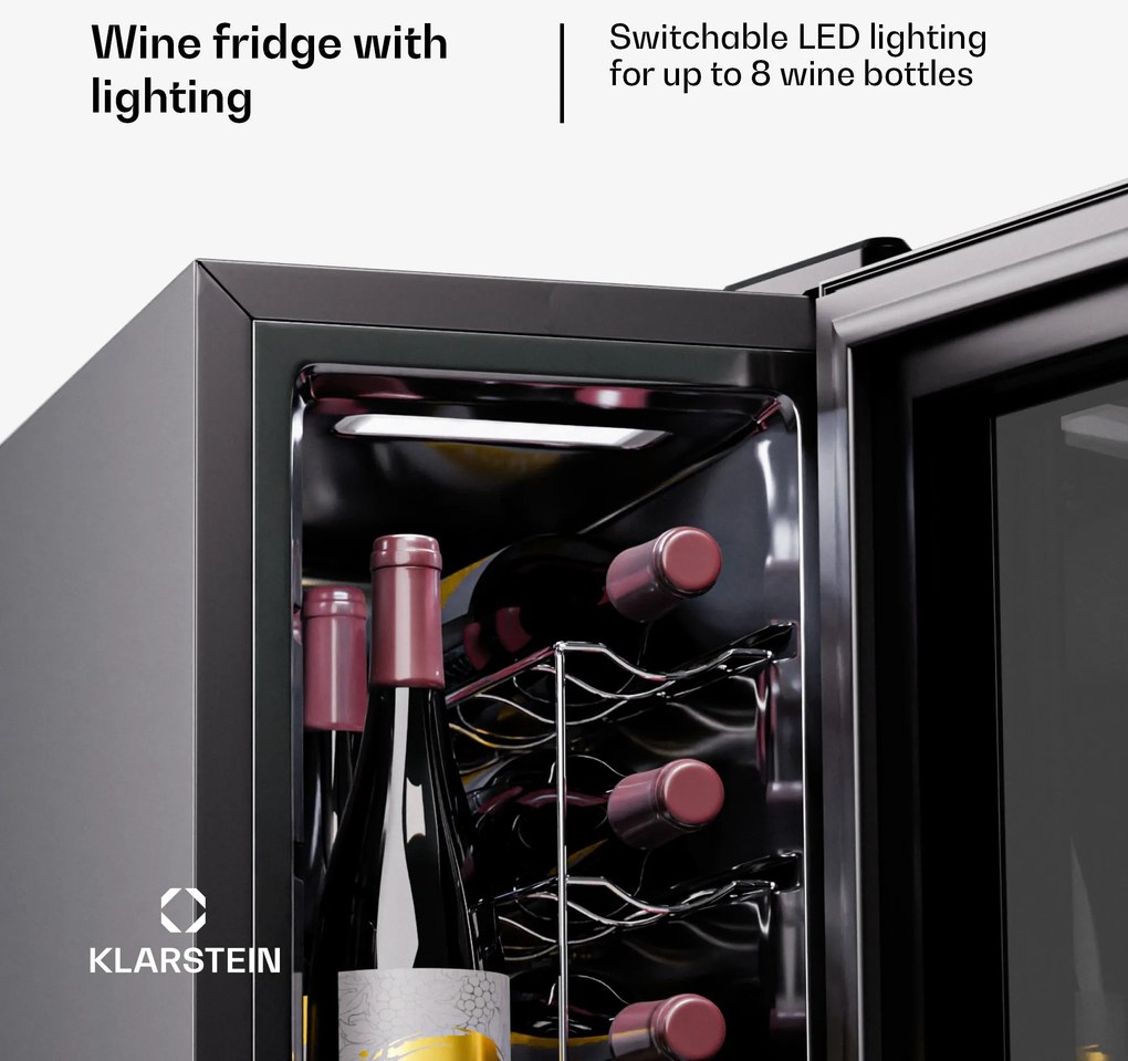 Klarstein Shiraz 8 Uno, vertikálna chladnička na víno, 8 fliaš, 8 - 18 °C, dotykové ovládanie