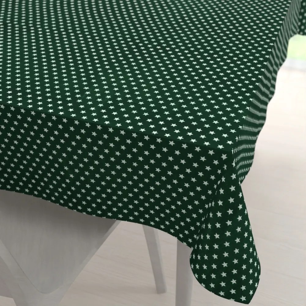 Biante Bavlnený obdĺžnikový obrus Sandra SA-350 Biele hviezdičky na tmavo zelenom 80x120 cm