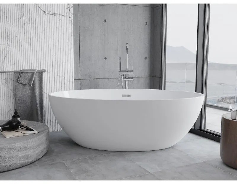 Mexen Nike, voľne stojaca vaňa 175 x 100 cm, biela, chrómový prepad, 54071751000-01