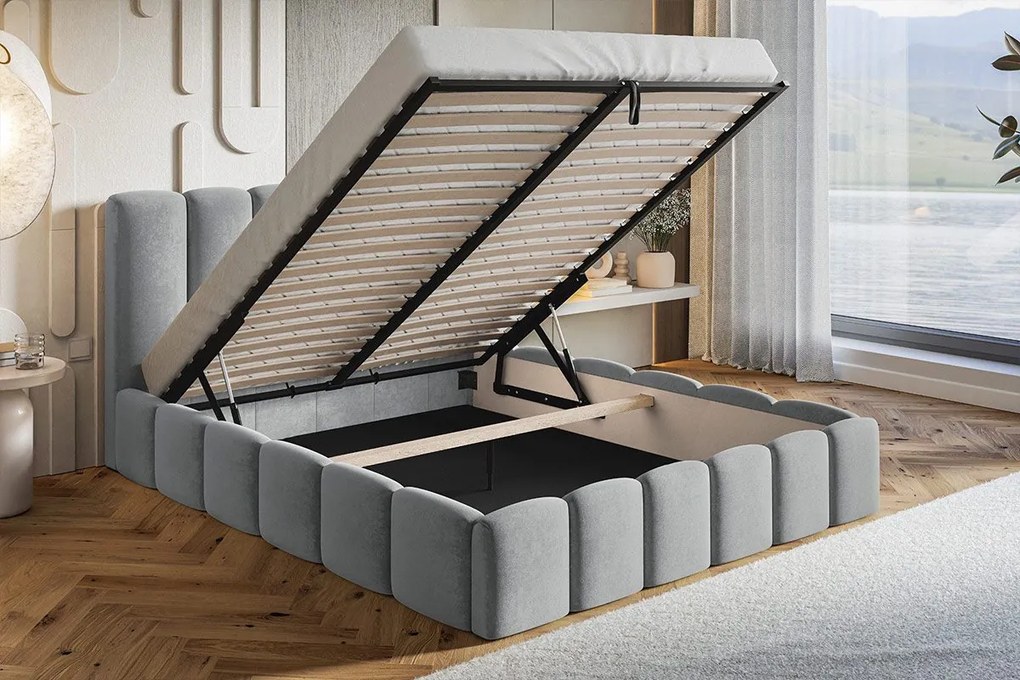 Čalúnená manželská posteľ s úložným priestorom SLIM 11 - krémovo-biela | 160×200