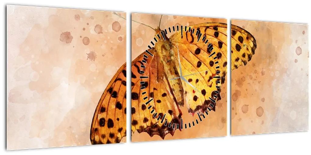 Obraz - Oranžový motýľ, aquarel (s hodinami) (90x30 cm)