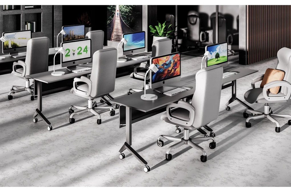 Mobilný stôl PRIMO MOVE, 1800 x 600 mm, čierna podnož, čerešňa