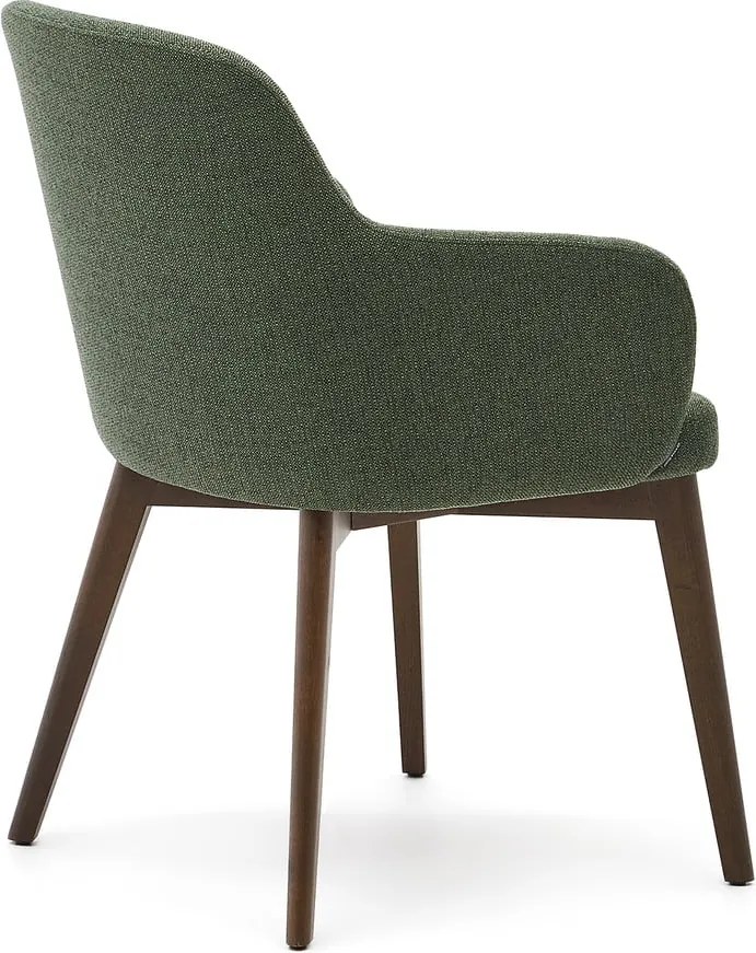 Tmavozelené čalúnené jedálenské kreslo s podrúčkami Nelida – Kave Home