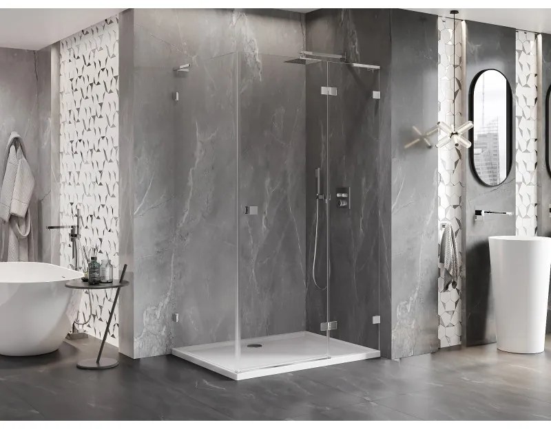 Mexen Lunar, L pravý výklopný sprchový kút 90 x 80 cm, 8mm číre sklo, chrómový profil, 834L-090-080-01-00-P