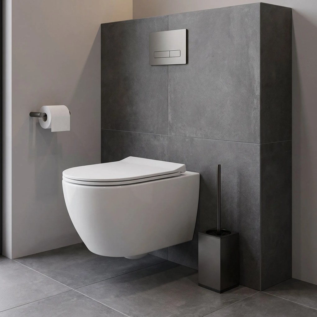 Rea B110, voľne stojaca WC kefa s kovovou nádobkou, 39 cm, grafitová, REA-08871