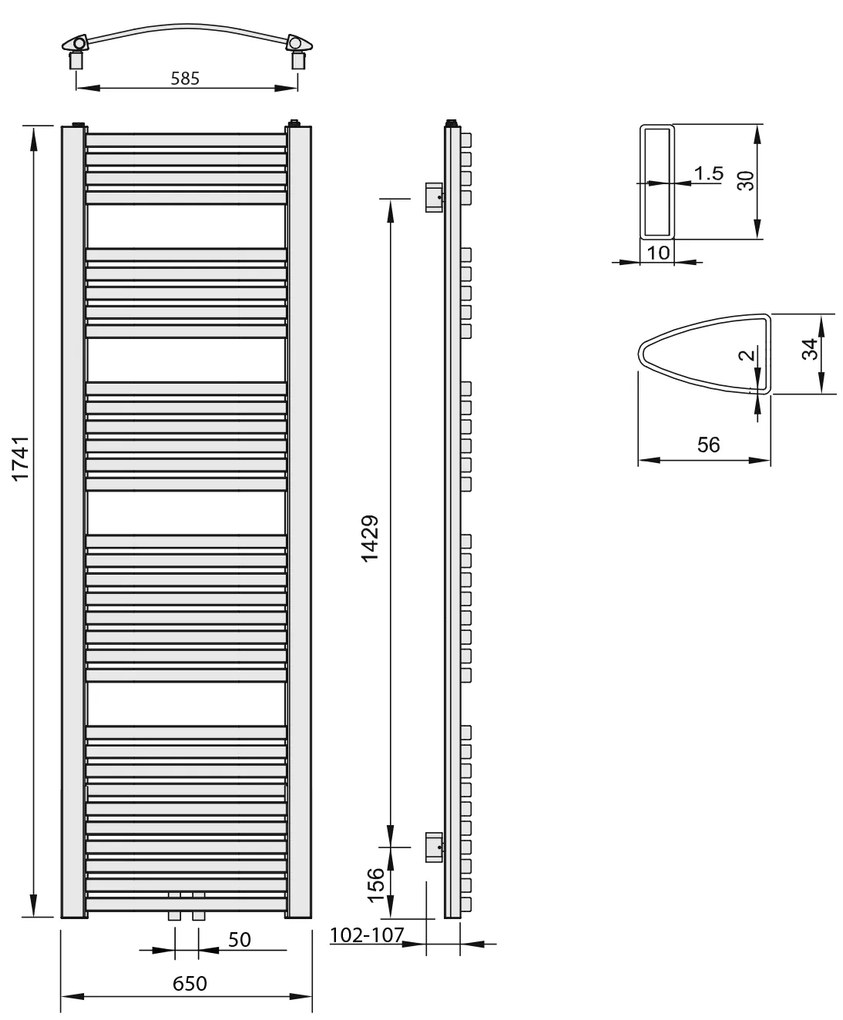 Aqualine, STING vykurovacie teleso, 650x1741 mm, 968 W, biela, NG617