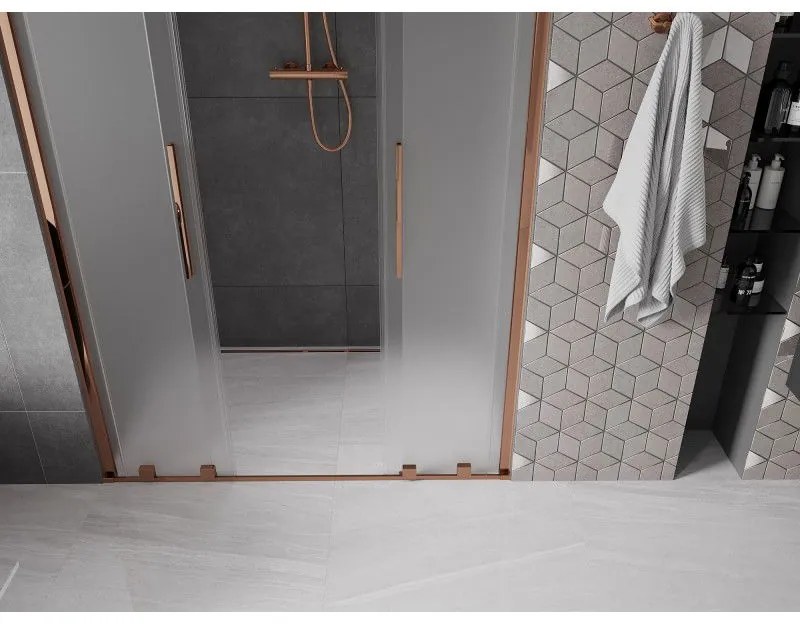 Mexen Velar L Duo, posuvné sprchové dvere do otvoru 150 cm, 8mm sklo námraza, ružové zlato, 871-150-003-32-60