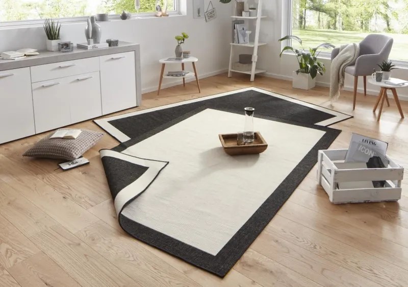 NORTHRUGS - Hanse Home koberce Kusový koberec Twin-Wendeteppiche 103105 creme schwarz – na von aj na doma - 160x230 cm