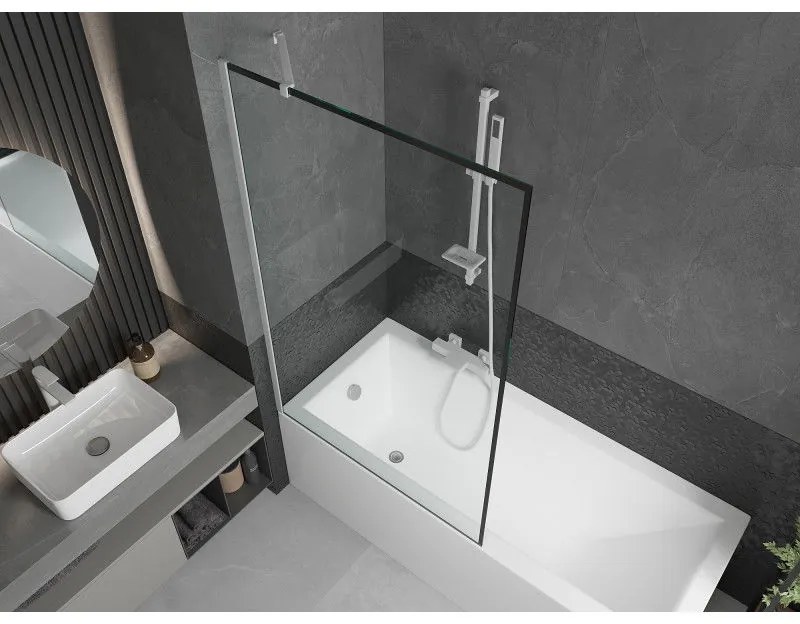 Mexen Next, vaňová zástena 1-krídlová 100 x 150 cm, fixné krídlo, 6 mm číre sklo s čiernym vzorom, biely profil, 895-100-000-00-70-20