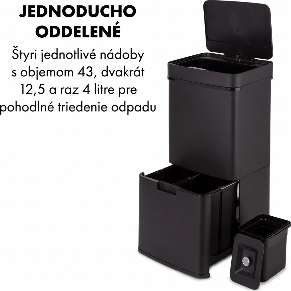 Klarstein Royal Trash Matte Black, odpadkový kôš so senzorom, 72 l, ušľachtilá oceľ, matná čierna