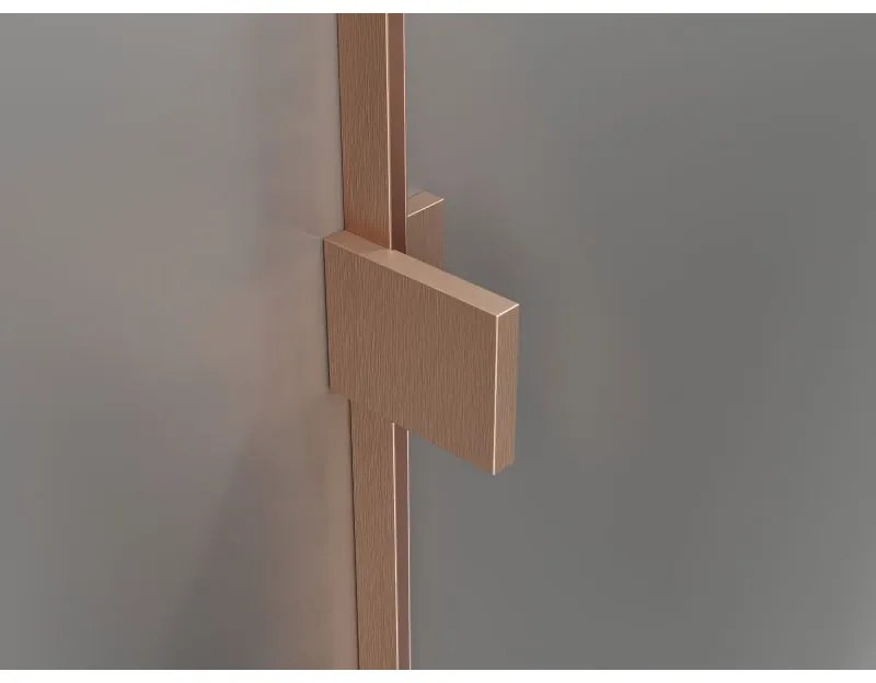 Mexen Lunar L, pravostranný výklopný sprchový kút 75 x 90 cm, 8mm číre sklo, medený matný profil, 834L-075-090-65-00-P