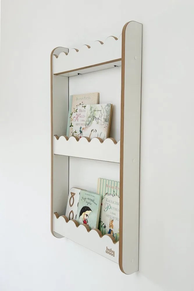 Detská nástenná polica stredná – 3 úrovne úložného priestoru Biela