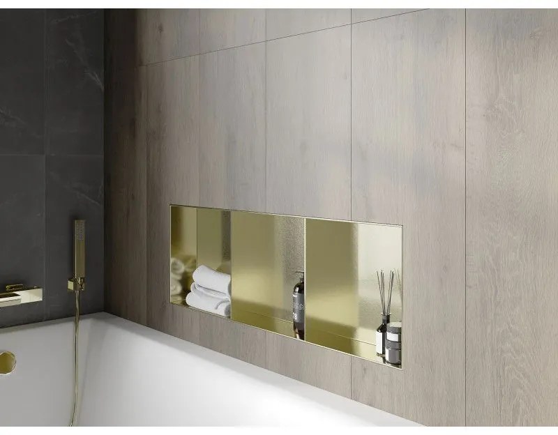 Mexen X-Wall-NR, polička na zapustenie pod obklad bez goliera 90 x 30 cm, zlatá matná, 1951903010S