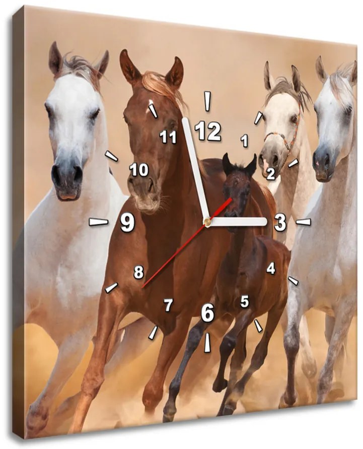 Gario Obraz s hodinami Cválajúce kone Rozmery: 60 x 40 cm