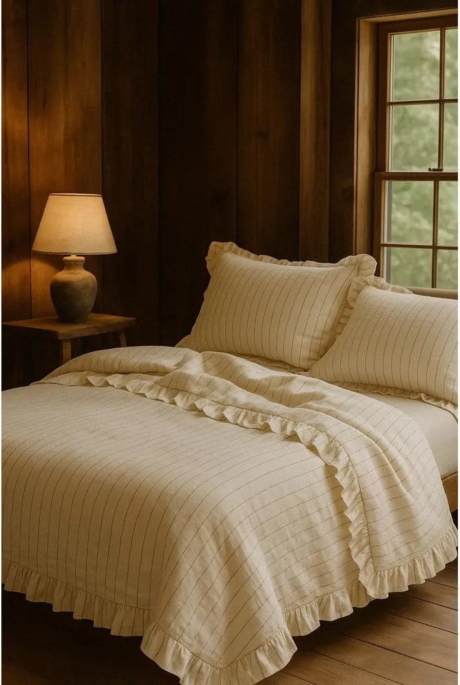 Béžové obliečky na dvojlôžko/predĺžené z bavlny Renforcé 240x220 cm Amalia Striped – Mila Home Luxury