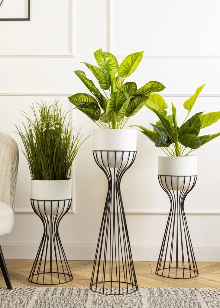 Kvetináč na stojane LOFT IV 46 cm čierny/biely