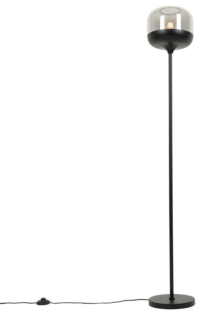 Dizajnová stojaca lampa čierna so zlatom a dymovým sklom - Kyan